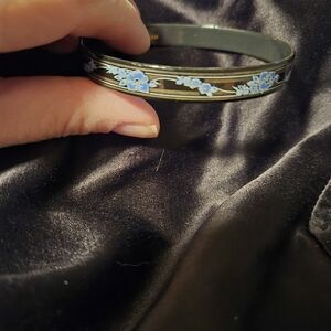 Michaela Frey Team Black Enamel With Blue Morning Glory's Signed Bangle